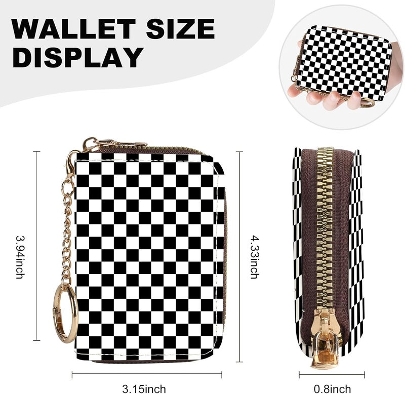 Luoycxy Credit Card Holder for Women,Small Rfid Wallet with Keychain Zipper,Cute PU Leather Card Case Wallet，Accordion Credit Card Wallets Gift,Checkered Pattern - Image 4